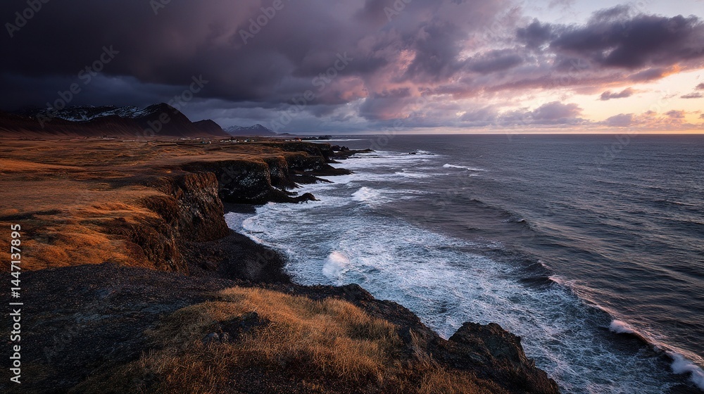 Wild Twilight Coastline of Atlantic Iceland at Dusk Wild Twilight Coastline of Atlantic Iceland at Dusk