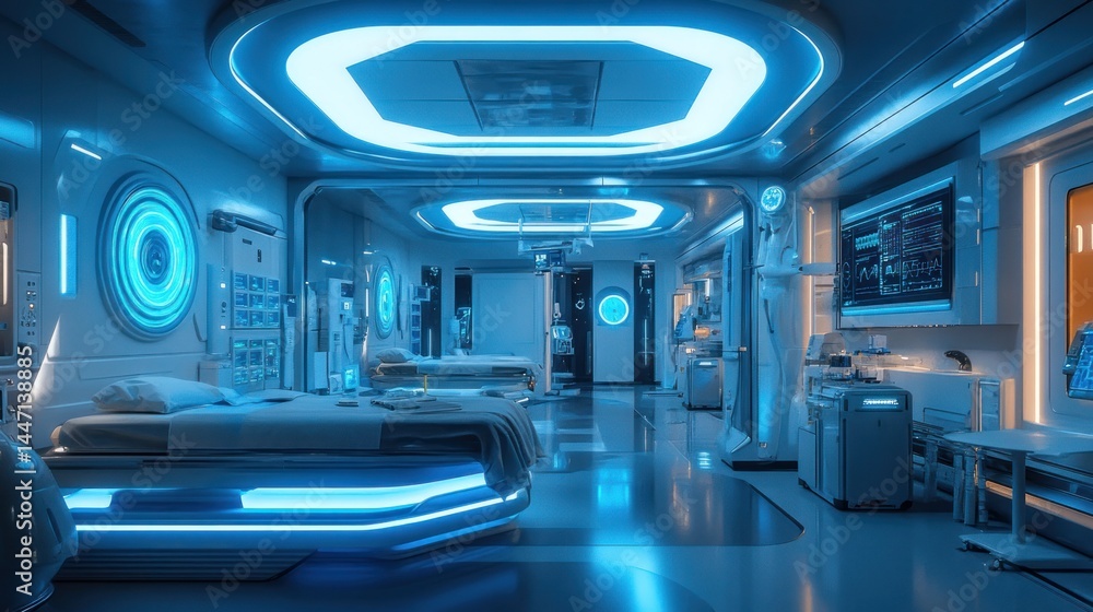 Obraz premium Futuristic Hospital Ward: A Glimpse into Advanced Medical Care