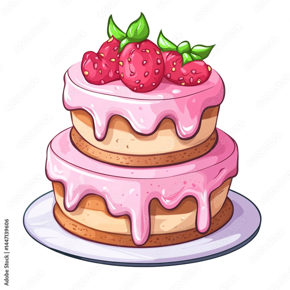 Delicious Strawberry Cake Two Layers Pink Icing Sweet Treat Delicious Strawberry Cake Two Layers Pink Icing Sweet Treat