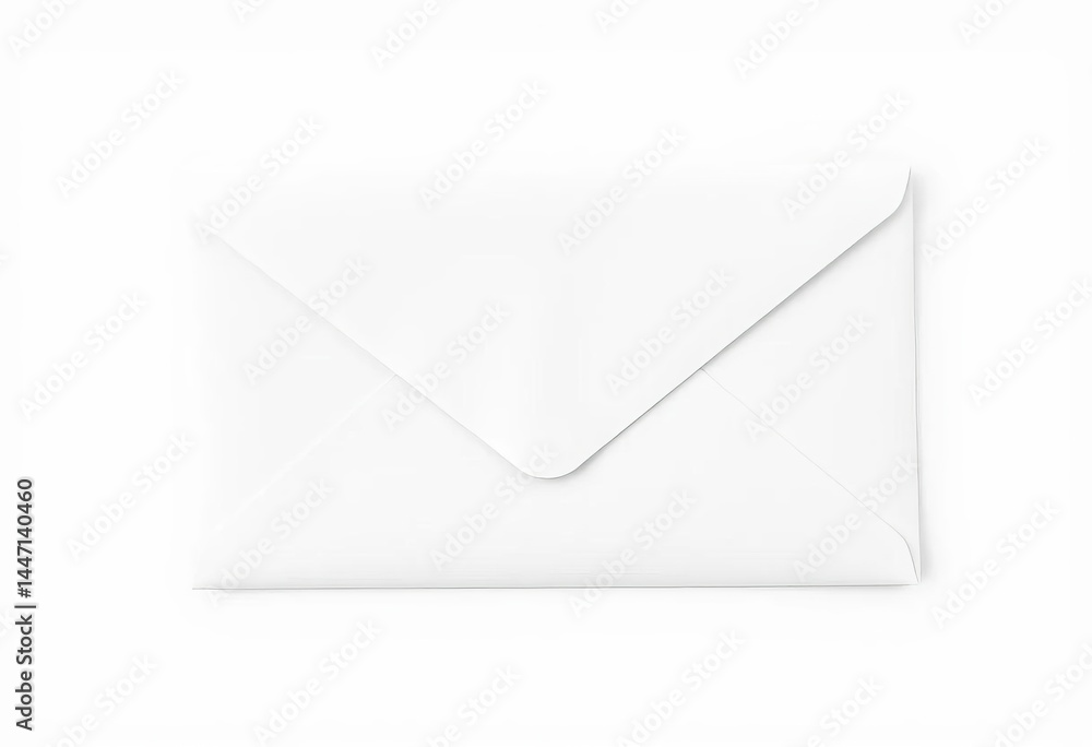 Crisp close-up of a blank white envelope, sealed, on a pure white background, office, letter Crisp close-up of a blank white envelope, sealed, on a pure white background, office, letter