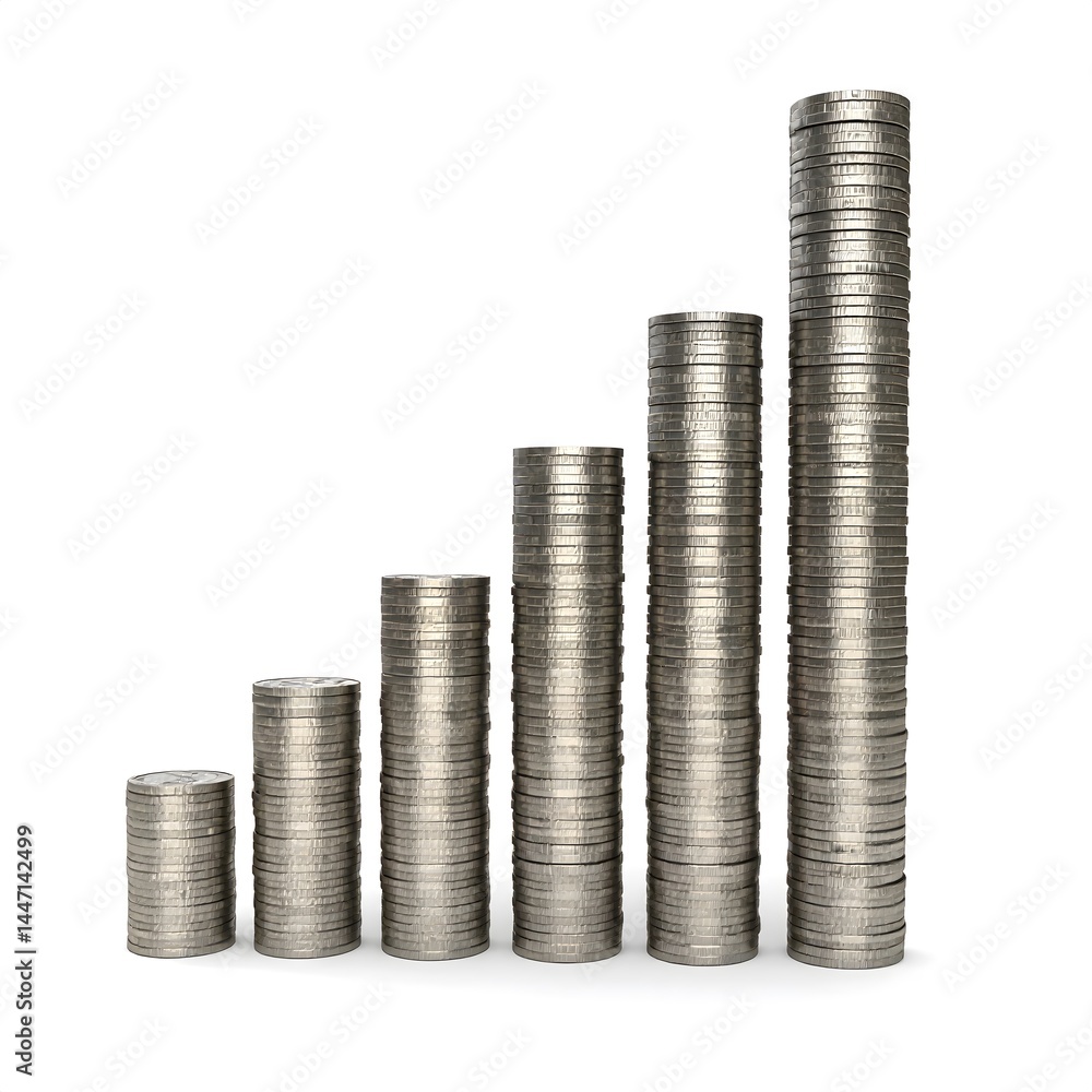 A 3D financial icon combining a stack of coins arranged as a bar chart to represent market trends. A 3D financial icon combining a stack of coins arranged as a bar chart to represent market trends.