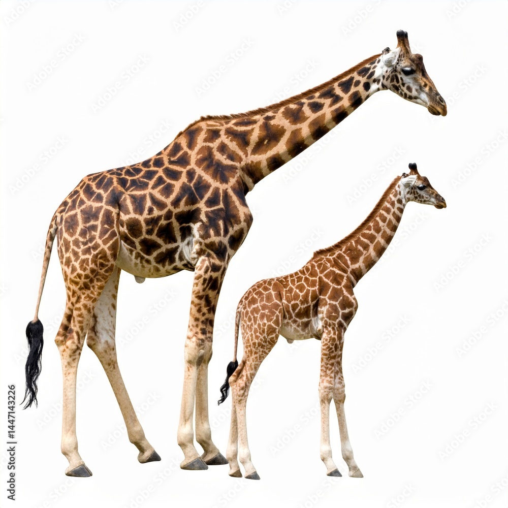 Obraz premium Giraffes Standing Together in White Background