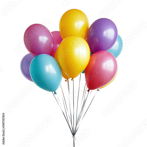 Colorful bunch of balloons creating a festive atmosphere against a white background, Bunch colorful balloons on white background