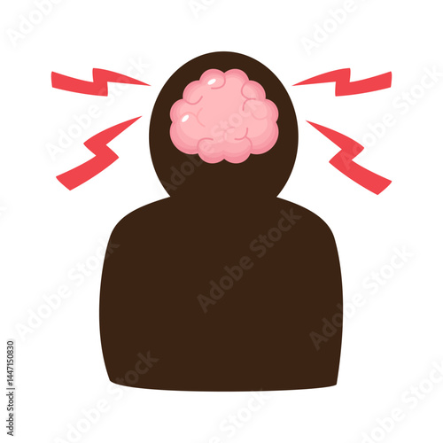 Stroke . Silhouette human shadow and brain . Meaning about brain disease . Flat design . Vector .