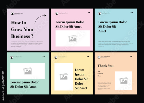 Modern 6 page carousel banner template design. Intagram carousel or linkedin social media carousel. Six page in portrait frame,