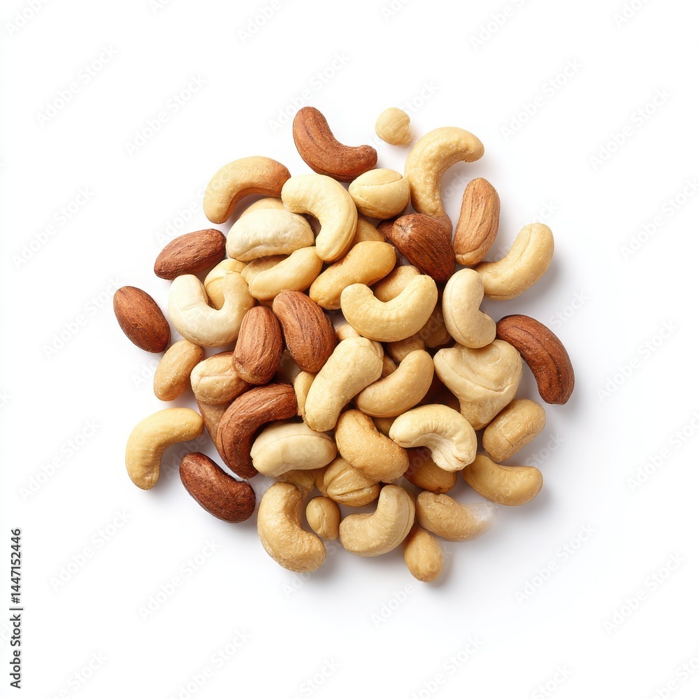 Fototapeta premium Pile of cashews and almonds mix on white background