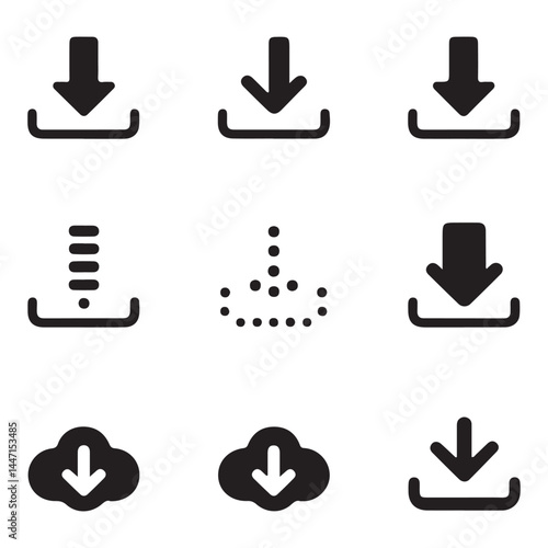 Black Silhouette of Digital Download and Upload Arrow Icons