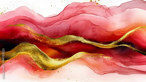 Abstract Red and Gold Ink Wash Painting: A Luxurious and Elegant Art Piece