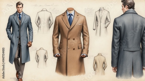 Menswear Coats Sketch Beige Grey Illustration Fashion Design