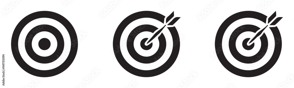 Black Silhouette of Bullseye and Arrow Icons for Business Goals Black Silhouette of Bullseye and Arrow Icons for Business Goals