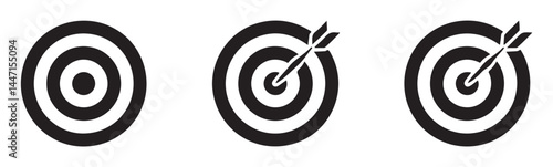 Black Silhouette of Bullseye and Arrow Icons for Business Goals
