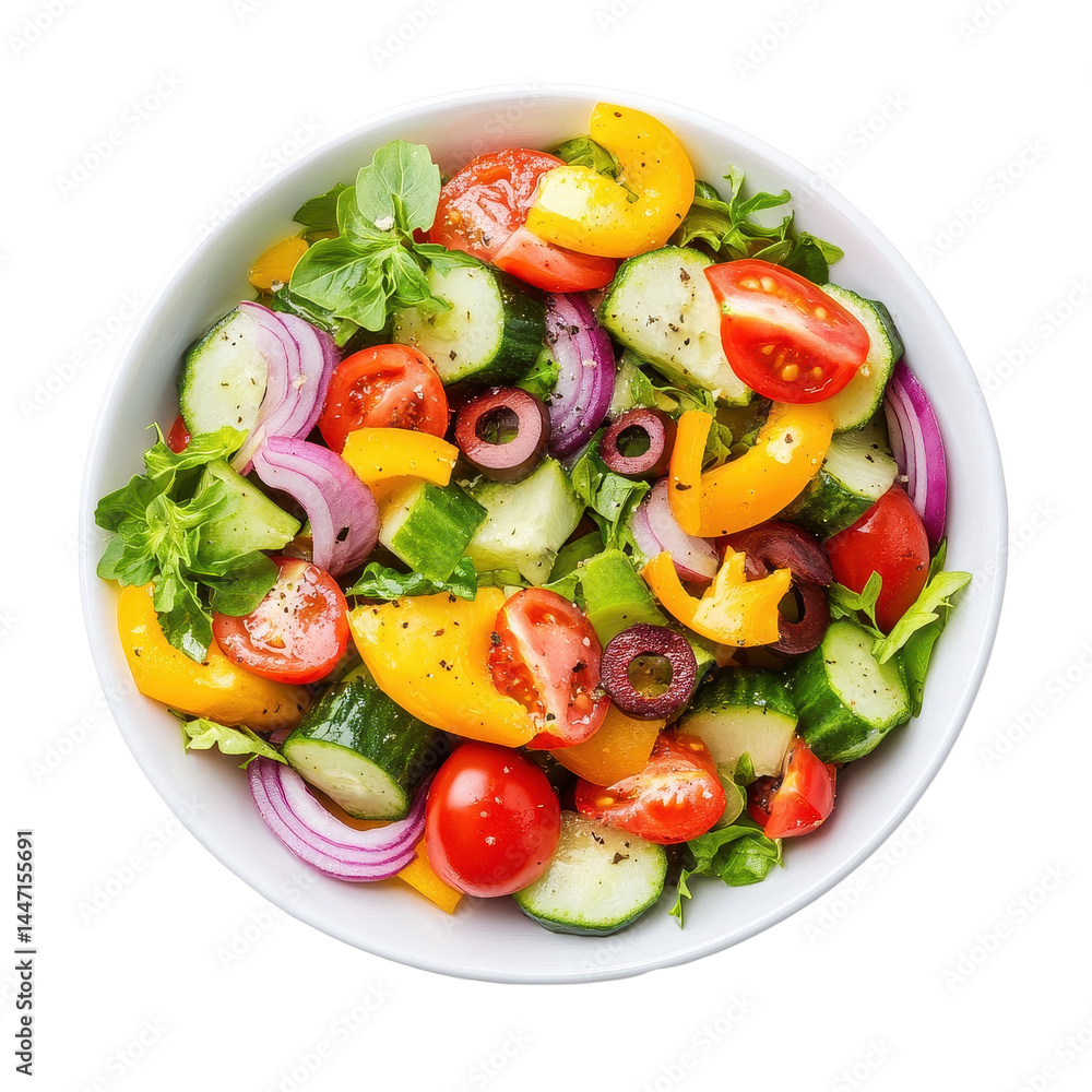 Fresh vegetable salad with vibrant colors in a bowl ready to serve on a clean white background, Fresh tasty vegetable salad in bowl on white background Fresh vegetable salad with vibrant colors in a bowl ready to serve on a clean white background, Fresh tasty vegetable salad in bowl on white background