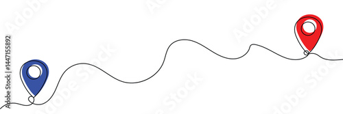 Location pins, geotag sign line continuous drawing vector. One line Location pins, geotag vector background. Location pin, geotag icon. Continuous outline of Location pin, geotag. Linear Locations .