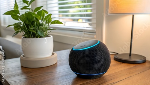 A stylish Amazon Echo Dot placed on a table, ready to assist with voice commands and smart home control