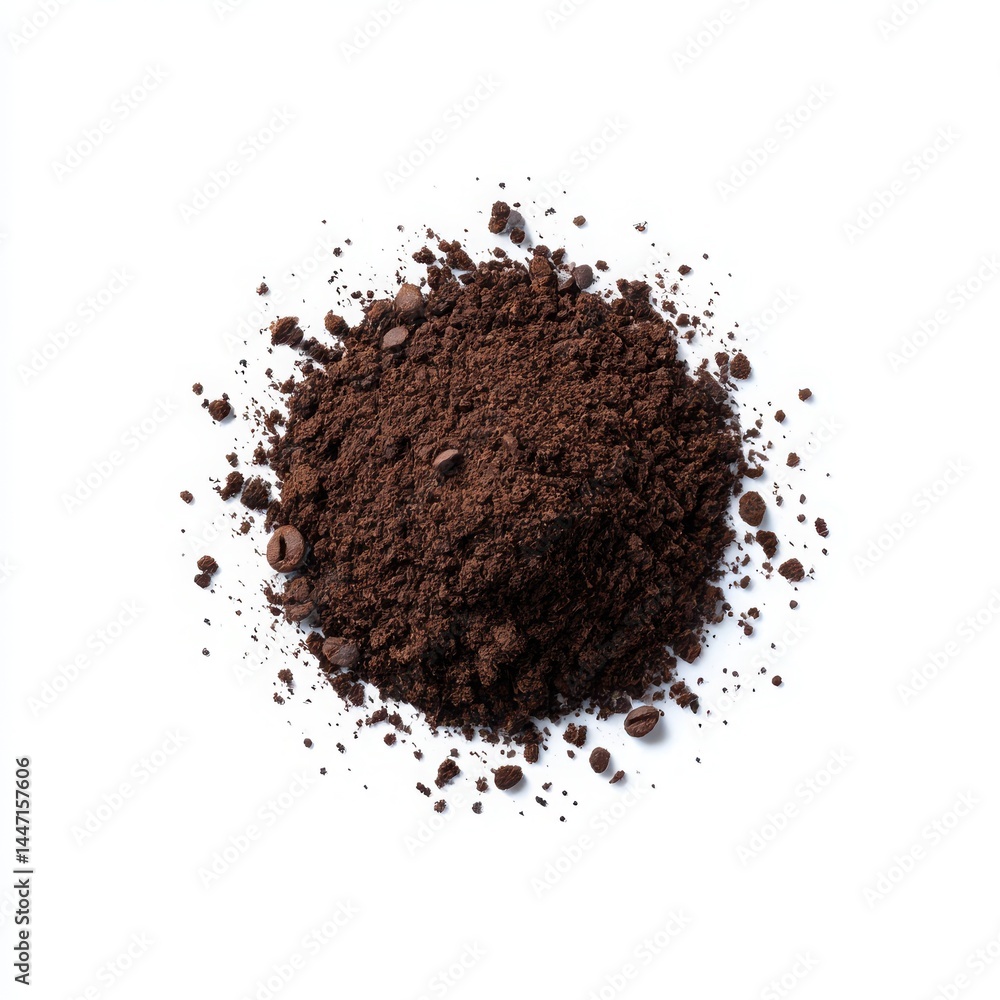 Pile of ground coffee and beans on white background Pile of ground coffee and beans on white background