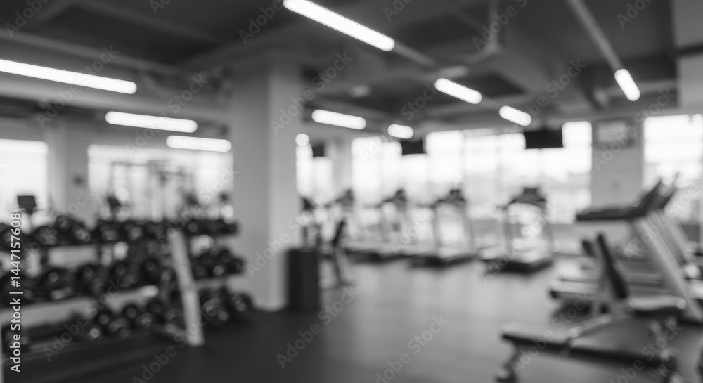 Fototapeta premium Blurred Gym Interior with Fitness Equipment in Black and White