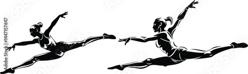 Graceful Ballerina Silhouettes – Elegant Female Dancers in Mid-Leap