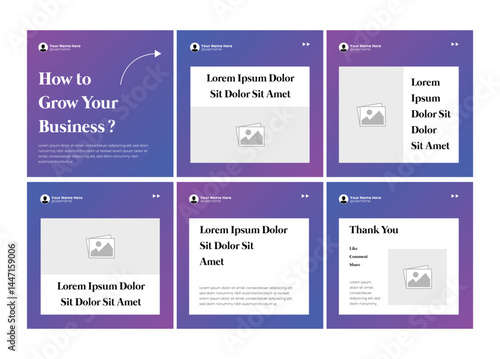 Modern 6 page carousel banner template design. Intagram carousel or linkedin social media carousel. Six page in portrait frame,