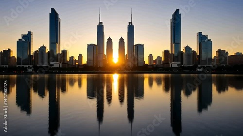 Wallpaper Mural Cityscape Silhouettes Reflected in Water at Sunset Torontodigital.ca