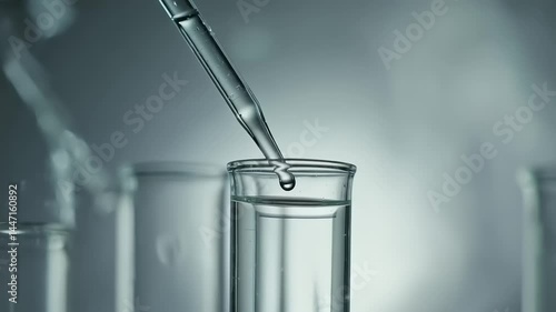 Clear liquid being added to a test tube.