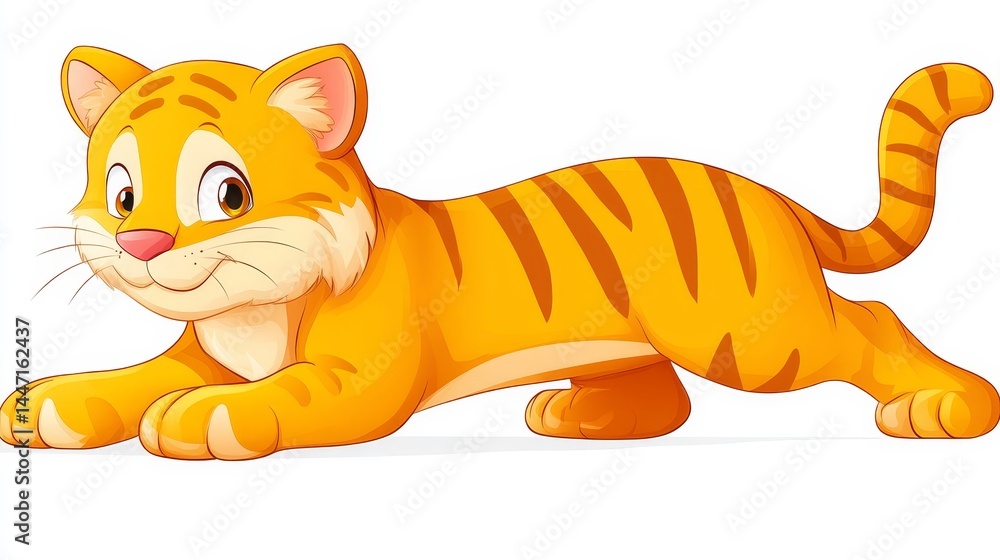 Playful cartoon tiger illustration with a friendly expression and vibrant colors creating a cheerful and appealing design suitable for children's media Playful cartoon tiger illustration with a friendly expression and vibrant colors creating a cheerful and appealing design suitable for children's media