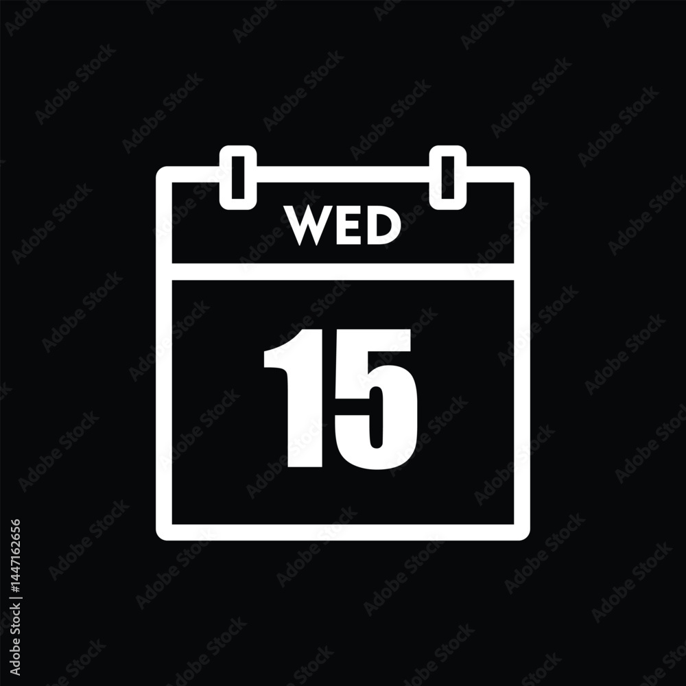 calender icon, 15 wednesday icon with black background calender icon, 15 wednesday icon with black background