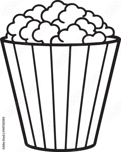 popcorn line art, black outline, vector and illustration, coloring book page line art drawing
