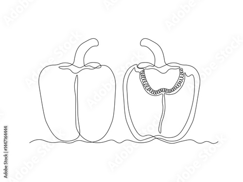 Abstract Bell Pepper, Bulgarian pepper, paprika. continuous single one line art hand drawing sketch logo