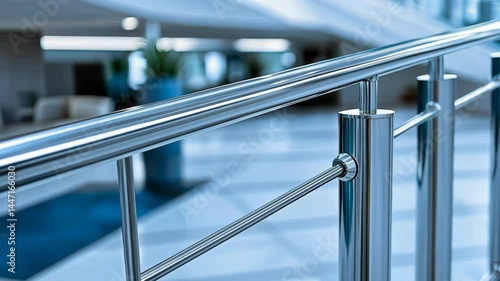 Modern Stainless Steel Handrail in a Sleek Office Building