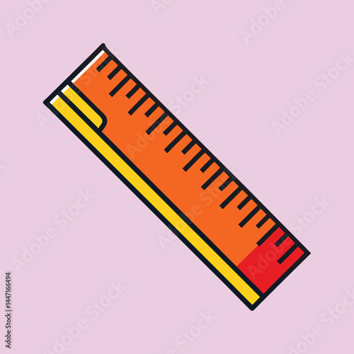 Colorful cartoon ruler with distinct measurements on a light purple background