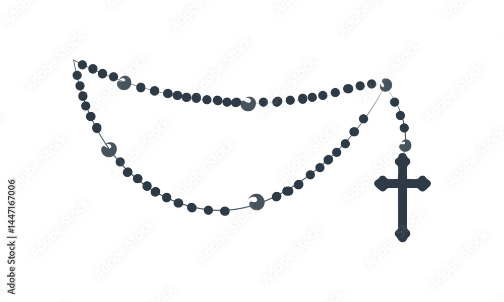 Christian Rosary beads. Prayer Catholic chaplet with the Holy Cross. Use as poster, card, flyer, T Shirt design or Tattoo Christian Rosary beads. Prayer Catholic chaplet with the Holy Cross. Use as poster, card, flyer, T Shirt design or Tattoo