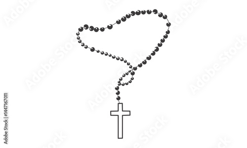 Christian Rosary beads. Prayer Catholic chaplet with the Holy Cross. Use as poster, card, flyer, T Shirt design or Tattoo	