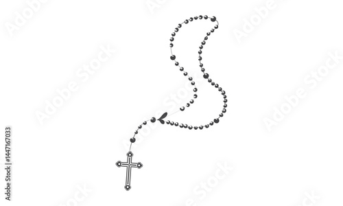 Christian Rosary beads. Prayer Catholic chaplet with the Holy Cross. Use as poster, card, flyer, T Shirt design or Tattoo	