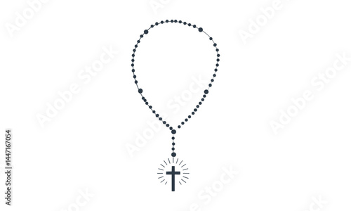 Christian Rosary beads. Prayer Catholic chaplet with the Holy Cross. Use as poster, card, flyer, T Shirt design or Tattoo	