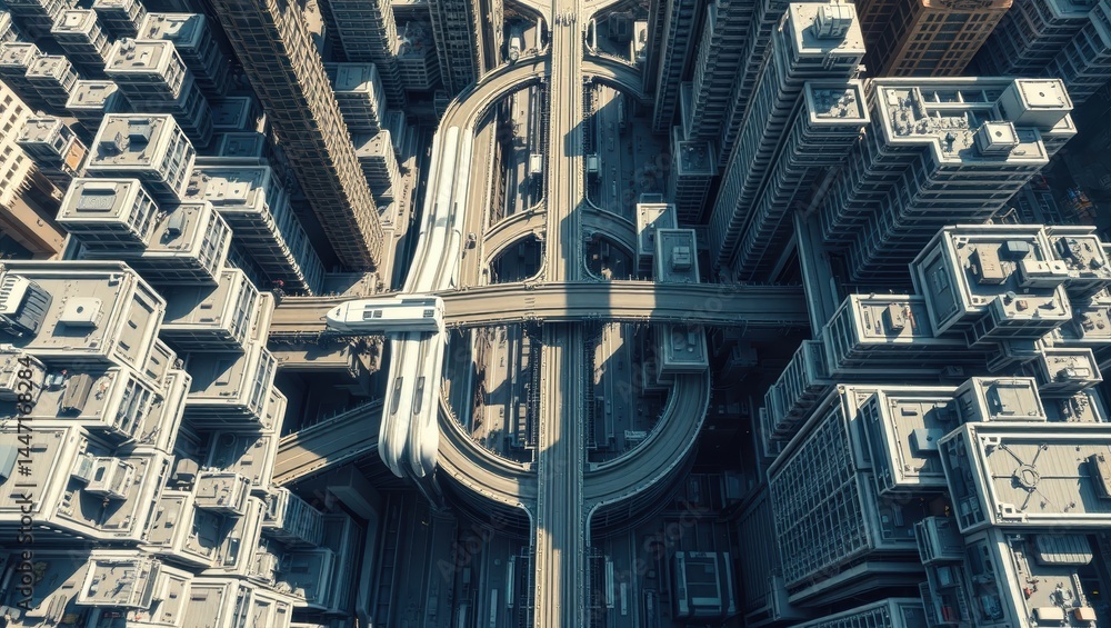 Aerial View of Modern Urban Highway Interchange in a Dense Metropolitan Cityscape Aerial View of Modern Urban Highway Interchange in a Dense Metropolitan Cityscape