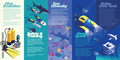 Blue Adventure Diving Isometric infographics