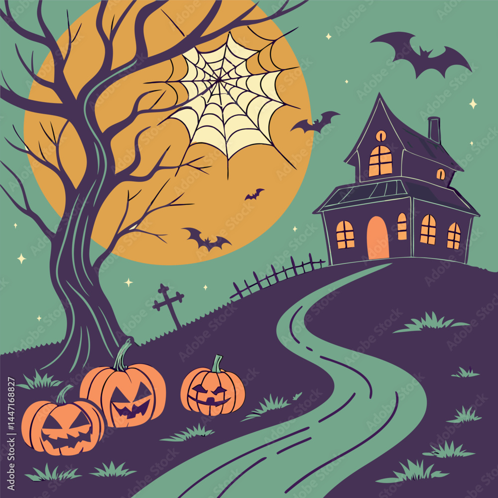 Fototapeta premium Happy hallowen banner vector, spooky hallowen background template