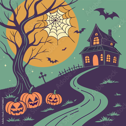 Happy hallowen banner vector, spooky hallowen background template