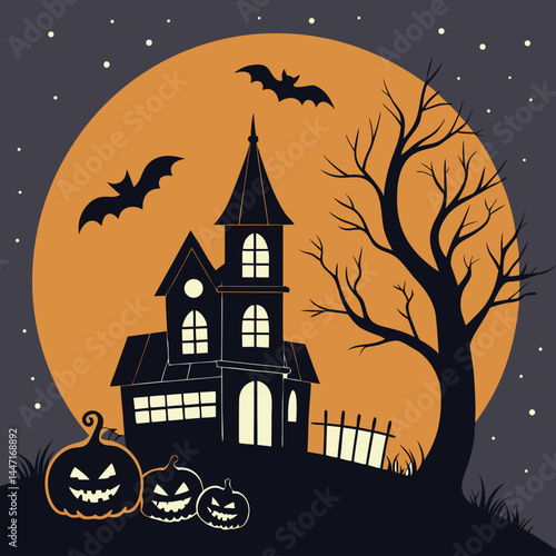 Happy hallowen banner vector, spooky hallowen background template