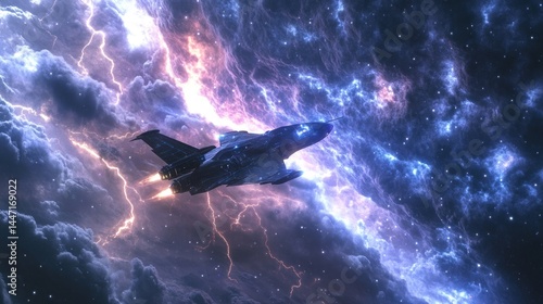 Fototapeta Naklejka Na Ścianę i Meble -  Futuristic spacecraft in a cosmic storm