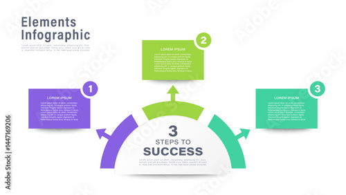 Three parts circular infographic design template. Vector template for business reports or presentations