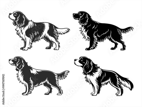cavalier king charles spaniel sihouette black vector bundle
