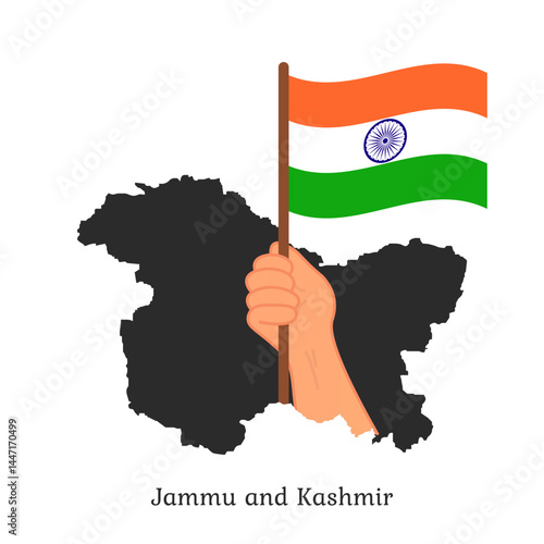 Hand holding indian flag on jammu and kashmir map vector illustration