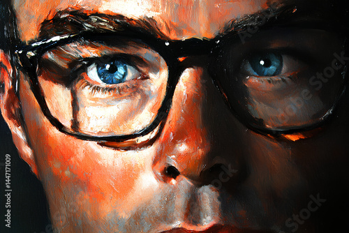 A digital painting of a close-up portrait of a young man with glasses, capturing a modern, artistic interpretation of his features
