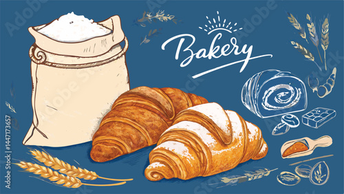 Photography Design a vibrant vector banner ad for a bakery featuring oversized, realistically rendered baked goods