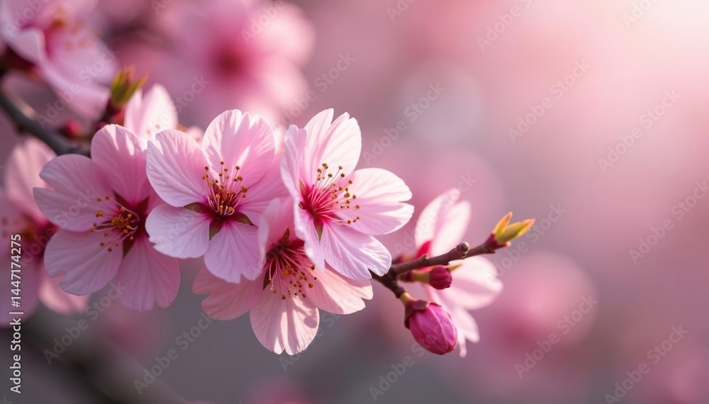 Fototapeta premium Delicate pink sakura blossoms, full bloom, soft petals , cherry blossom, bloom