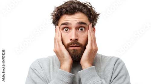 Man with Blank Stare, Shocked Expression, Wide Eyes