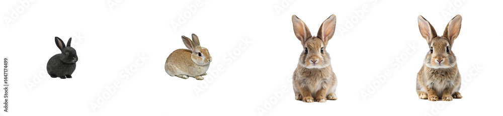 Rabbits Grouped Together in Varying Sizes Against Black. cut out transparent Rabbits Grouped Together in Varying Sizes Against Black. cut out transparent