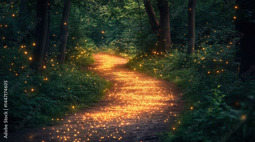 Obraz premium Enchanted Forest Path: A Magical Nighttime Journey