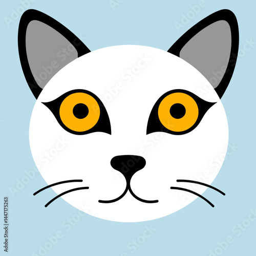 Minimalist White Cat Illustration With Golden Eyes_Cute Feline Art_Modern Cat Portrait_Simple Pet Design_Animal Graphic_Cat Lover Gift Idea_Whimsical Cat Artwork